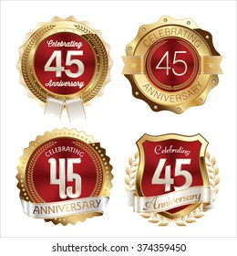 Gold and Red Anniversary Badges 45th Years Celebration