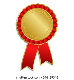 Gold and red award rosette with ribbon