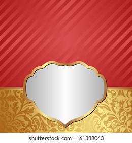 gold red background with ornaments and silver frame