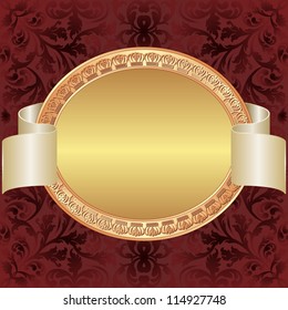 gold red background with gold oval frame