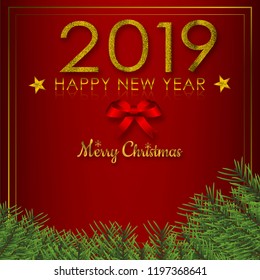 Gold and red background with Snowflake and ball for Christmas Holiday Season, Vector illustration