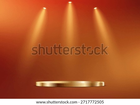 Gold and Red background vector 3d with gold podium. 3D abstract studio room with pedestal podium. Space for selling products, backdrop, wallpaper, background, text. Vector illustration.