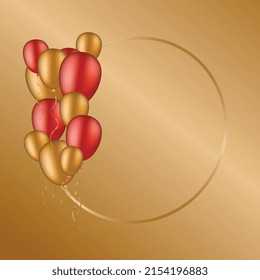 Gold and red balloons with gold frame.	