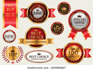 Gold red banner collection set luxury on gray background vector illustration.