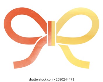 Gold and Red Butterfly Knot Mizuhiki Ribbon - Watercolor-Style Vector Illustration
