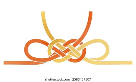Gold and Red Butterfly Knot Mizuhiki Ribbon - Watercolor-Style Vector Illustration
