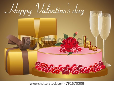 Gold Red Card Valentines Day Birthday Stock Vector Royalty Free