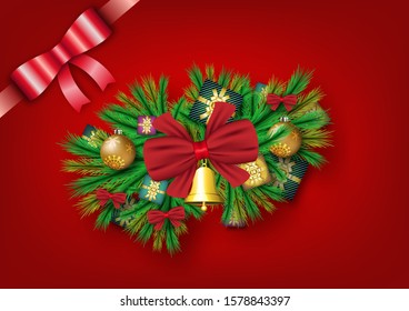 Gold and red christmas ball decoration object background,festival and poster advertising,celebration banner design.