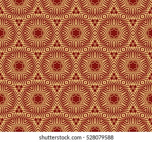 gold, red color floral on sacred geometry pattern. vector illustration. for design invitation, wallpaper, fabric. seamless ornament
