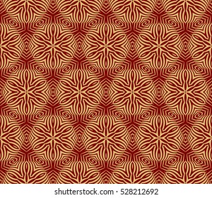 gold, red color floral on sacred geometry pattern. vector illustration. for design invitation, wallpaper, fabric. seamless ornament