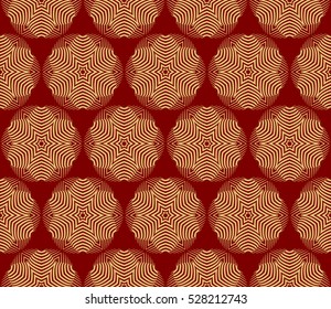 gold, red color floral on sacred geometry pattern. vector illustration. for design invitation, wallpaper, fabric. seamless ornament