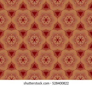 gold, red color floral on sacred geometry pattern. vector illustration. for design invitation, wallpaper, fabric. seamless ornament