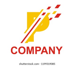 gold and red color logo symbol digital slice type letter p like pixel image initial business logo design idea illustration shape for modern premium corporate