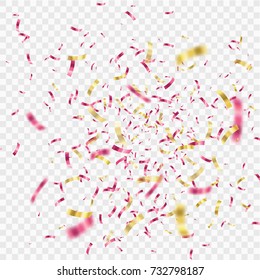 Gold and red confetti isolated on transparent background. Festive vector illustration