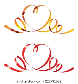 Gold and red curling ribbons in shape of heart