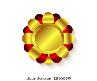 Gold red decor medal isolated