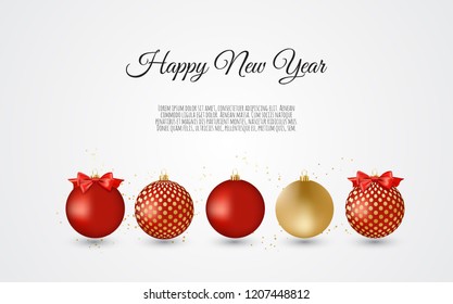 Gold and red decorative Christmas balls. New year background