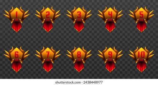 Gold and Red Fantasy Themed Game GUI Level up Badges for Game UI Designs