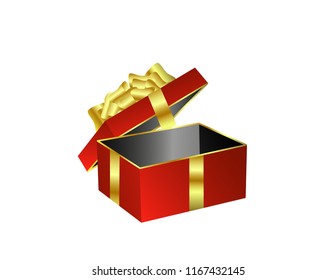 Gold red gift box open isolated