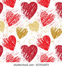 Gold and red hearts. Seamless vector pattern for Valentine's Day celebration, greeting and invitation card, scrapbook paper or web banner background