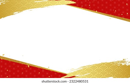 Gold and red Japanese pattern frame background.