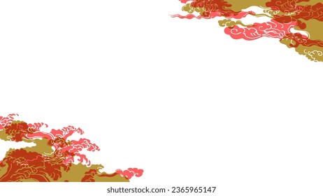 Gold and red Japanese style cloud design background. Vector data that is easy to edit.