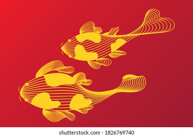 Gold Red Koi Fish Vector