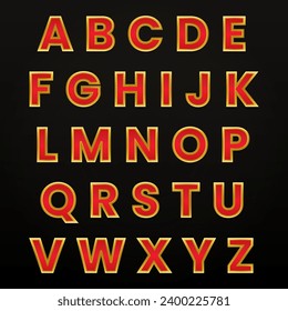 Gold und Rote Buchstaben. Englisches Alphabet. A-Z Buchstabensatz. Vektorvorlage