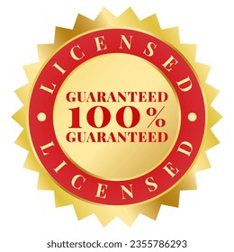 Gold and Red Licensed 100% guarantee rubber stamp sticker  vector illustration