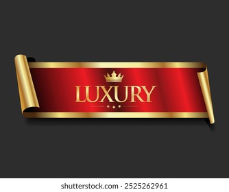 Gold and red luxury label premium quality certificate ribbon illustration