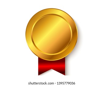 Gold red medal isolated with shadow