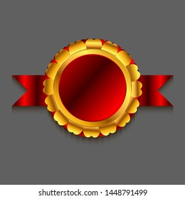 Gold red medal isolated with shadow