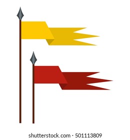 Gold and red medieval flags icon. Flat illustration of flag vector icon for web design