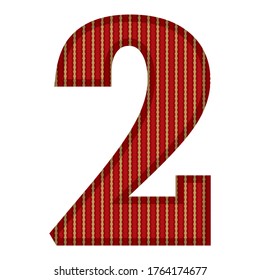 Gold And Red Number Two Vector Illustration. Number Two With Abstract Pattern Isolated On White Background