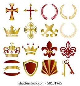 Gold and red ornaments set. Illustration vector.