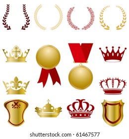 Gold and red ornaments set. Illustration vector.