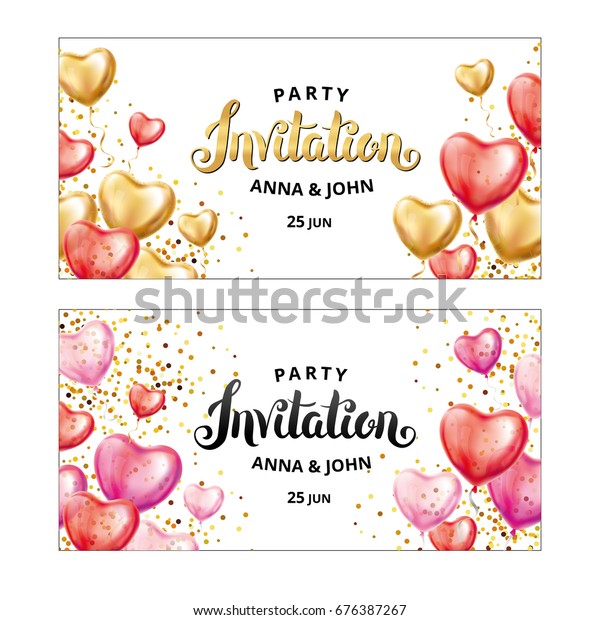 Gold Red Pink Heart Balloon Invitation Stock Image Download Now