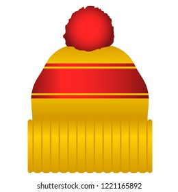 Gold and Red Puff Ball Stocking Cap Beanie Hat Vector Icon Illustration