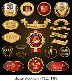 Gold and red retro sale badges and labels vector collection