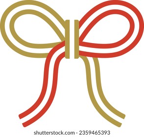 Gold and Red Ribbon Mizuhiki Vector Illustration (paper strings tied around a wrapped gift)
