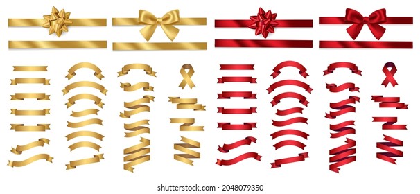 Gold and red ribbon vector illustration set