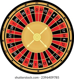Gold red roullette wheel vector illustration. Roullette wheel clipart