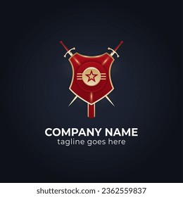 gold and red rounded in shield logo design