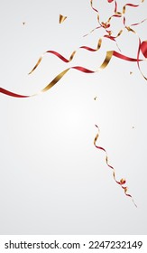 Gold and Red Serpentine Abstract Vector Grey Background. Shiny Confetti Illustration. Star Carnival Design. Yellow Party Template.