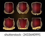Gold and red shield and laurel wreath vector collection