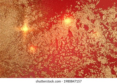 Gold and red shining abstract marble background. Vector texture in alcohol ink technique with glitter. Template for banner, poster design. Fluid art painting