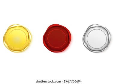 Gold, red and silver quality guarantee stamp.Vector illustration of the wax luxury seal.Design element.