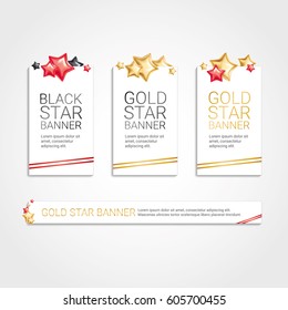 Gold red star background, banners. Golden banner. Gold banner with text. Super Sale, awards, web, card, vip exclusive certificate, gift luxury, voucher. Store shopping sale win. Special offer header
