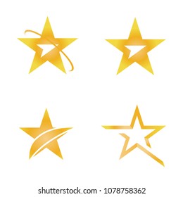Gold Red Star Logo Vector in elegant Style with Black Background