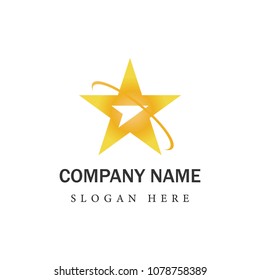 Gold Red Star Logo Vector in elegant Style with Black Background